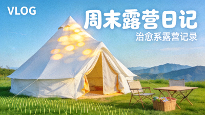 VLOG视频《周末露营日记》封面 - 阳光下的帐篷与绿色草地